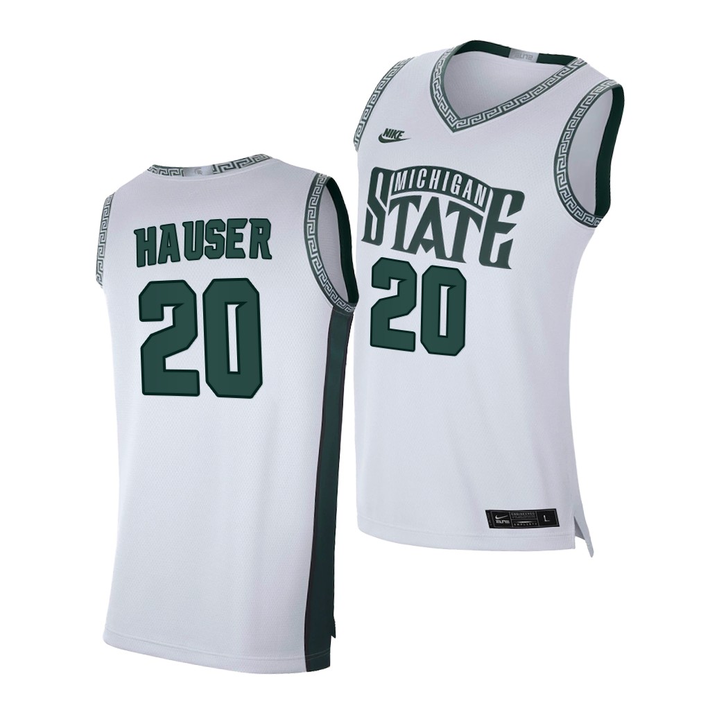 Men's Michigan State Spartans #22 Joey Hauser White Retro Limited College Baketball Jersey
