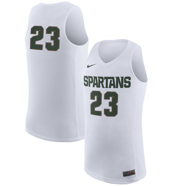 Men's Michigan State Spartans #23 White Basketball Jersey