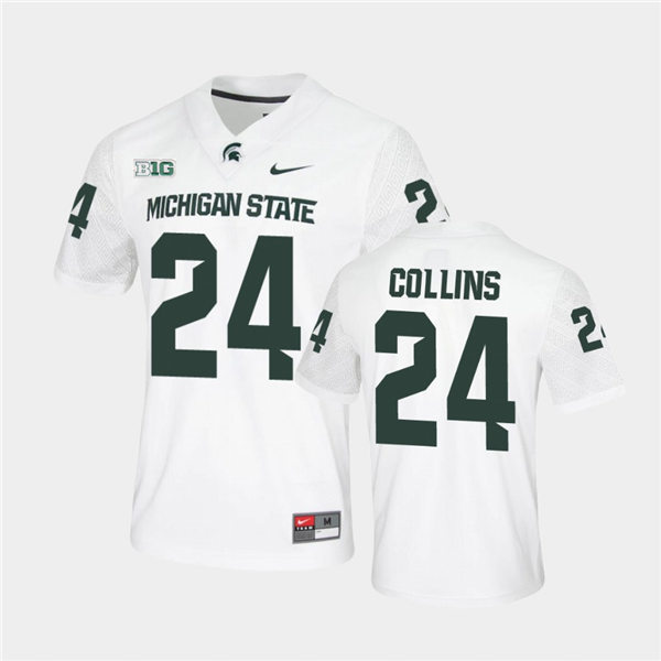 Men's Michigan State Spartans #24 Elijah Collins Nike White College Game Football Jersey 