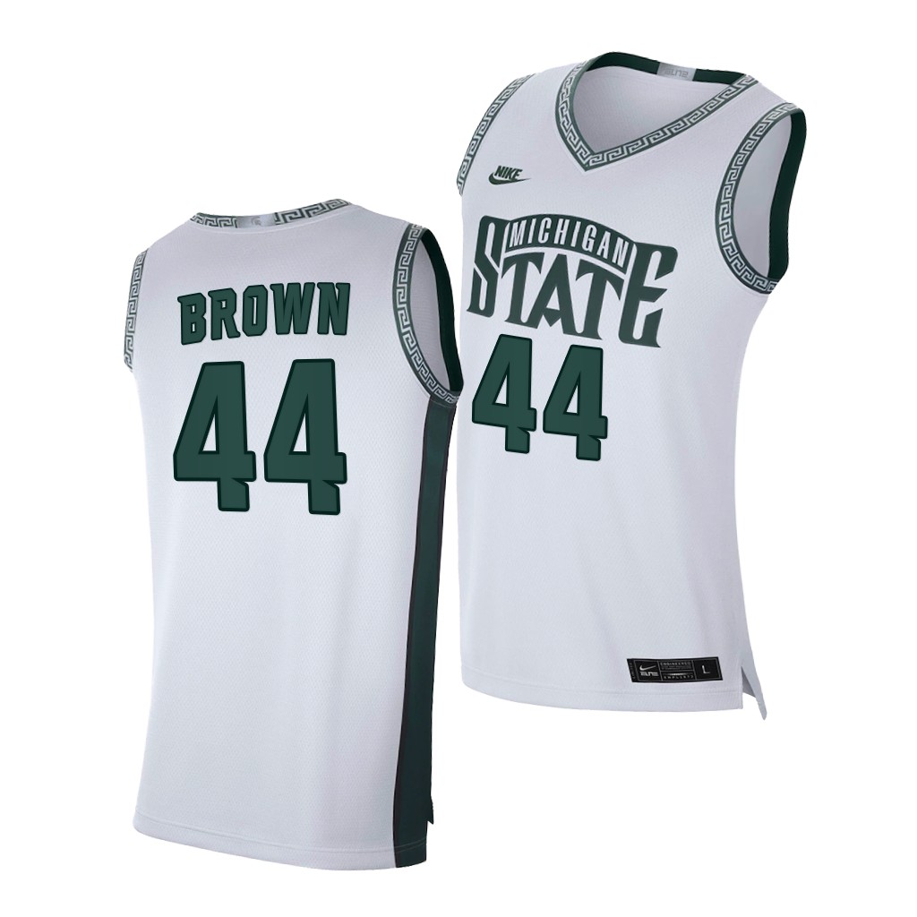 Men's Michigan State Spartans #44 Gabe Brown White Retro Limited College Baketball Jersey