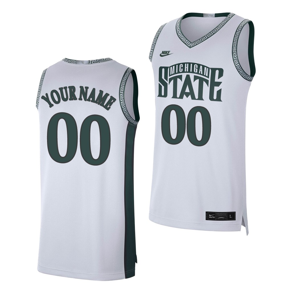 Men's Michigan State Spartans Custom 2021 White Retro Limited College Baketball Jersey