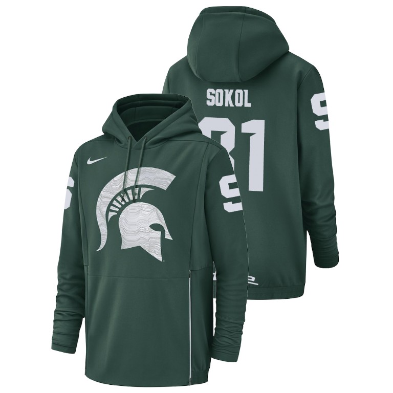 Men's Michigan State Spartans Green Matt Sokol Football Performance Hoodie