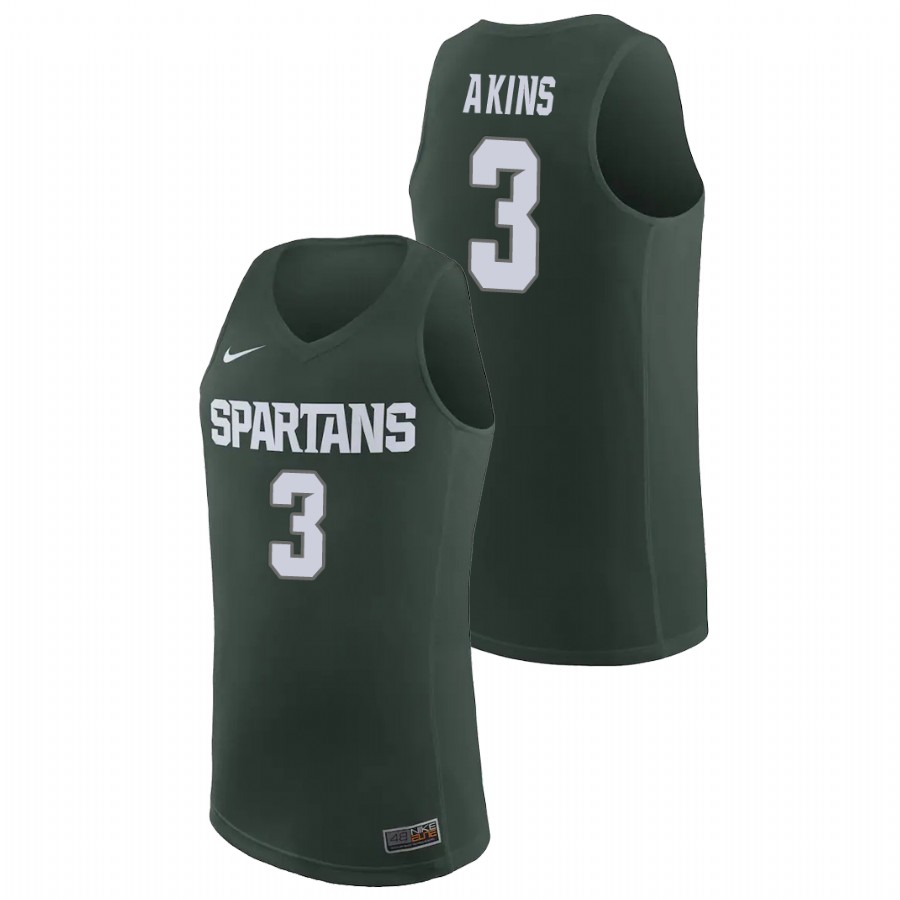 Men's Michigan State Spartans Jaden Akins Basketball Jersey Green Men's Jersey