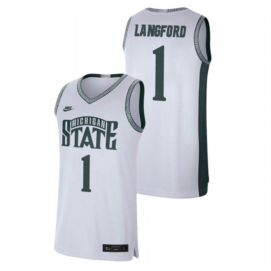 Men's Michigan State Spartans Joshua Langford Retro Basketball Limited Jersey White Men's Jersey 