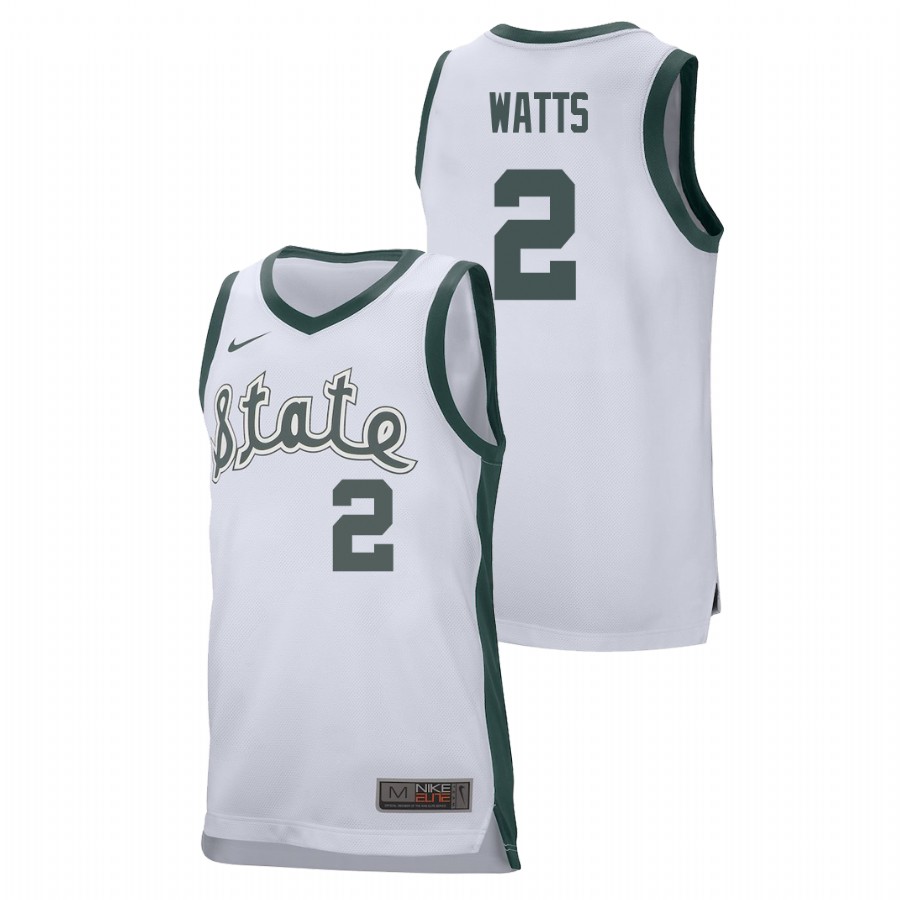 Men's Michigan State Spartans Rocket Watts College Basketball Replica Jersey White
