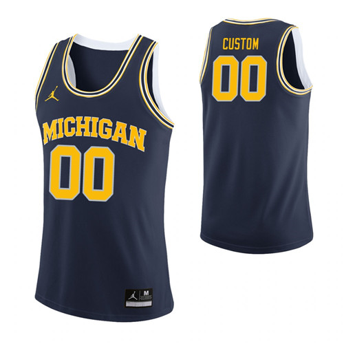 Men's Michigan Wolverines #00 Custom College Basketball Authentic Jersey Navy