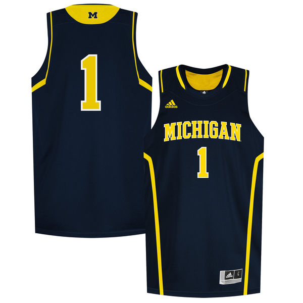 Men's Michigan Wolverines #1 Navy Basketball Jersey