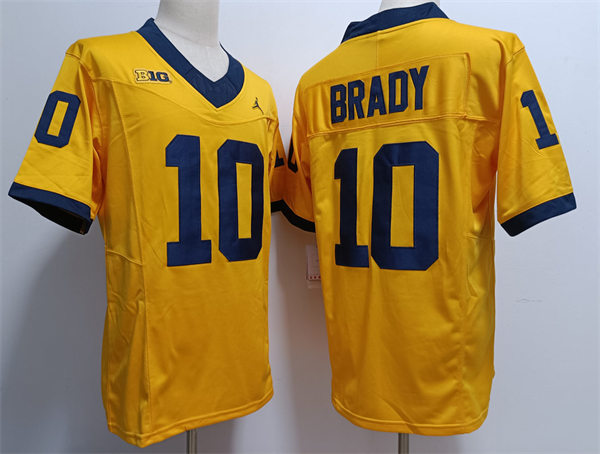 Men's Michigan Wolverines #10 Tom Brady Nike 2023 F.U.S.E. Elite Gold College Football Game Jersey
