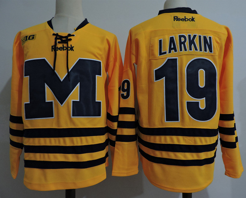 Men's Michigan Wolverines #19 DYLAN LARKIN Reebok Maize Gold College Hockey Jersey