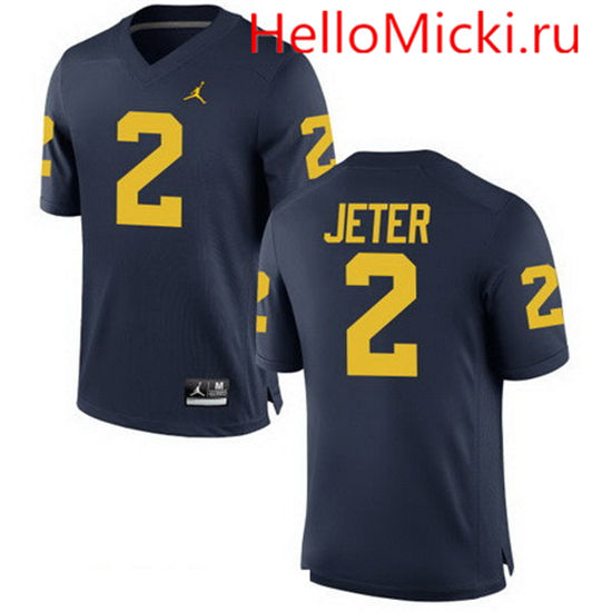 Men's Michigan Wolverines #2 Derek Jeter Navy Blue Stitched College Football Brand Jordan NCAA Jersey