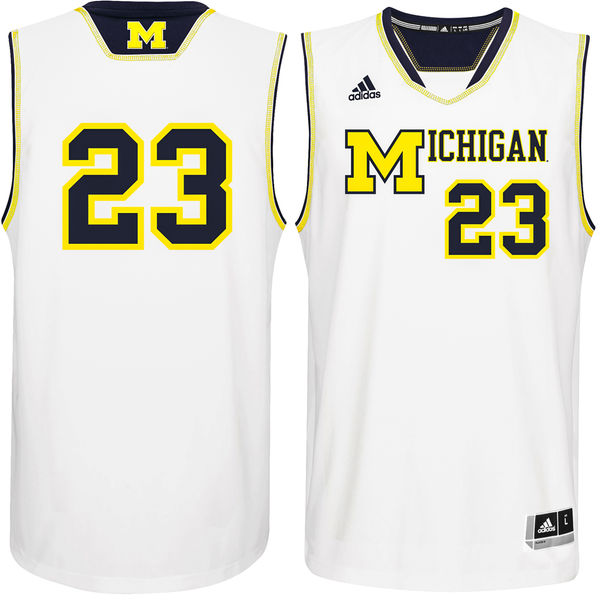Men's Michigan Wolverines #23 White Basketball Jersey