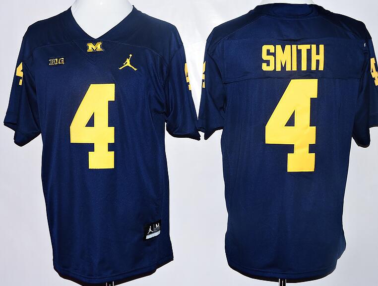 Men's Michigan Wolverines #4 De'Veon Smith Brand Jordan Navy Big 10 College Football Jersey S-3XL