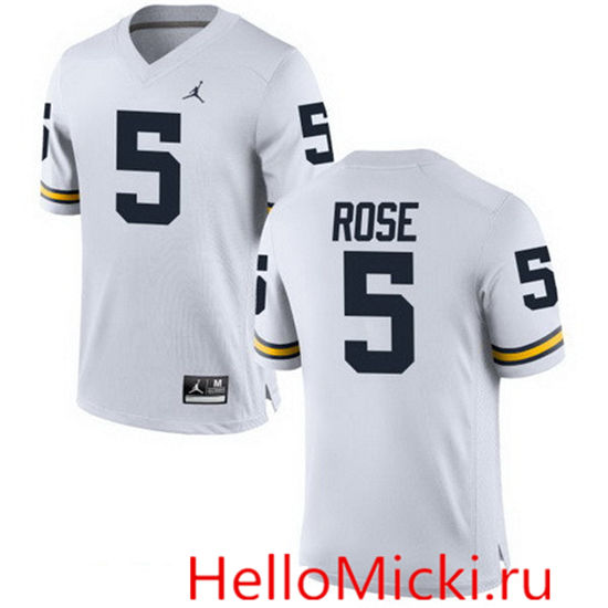 Men's Michigan Wolverines #5 Jalen Rose Retired White Stitched College Football Brand Jordan NCAA Jersey