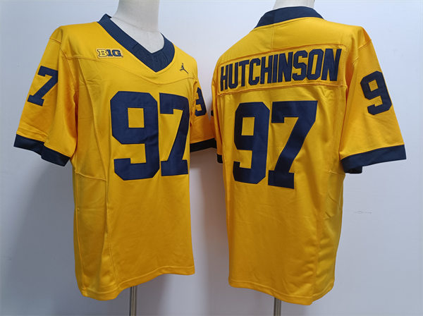 Men's Michigan Wolverines #97 Aidan Hutchinson Nike 2023 F.U.S.E. Elite Gold College Football Game Jersey