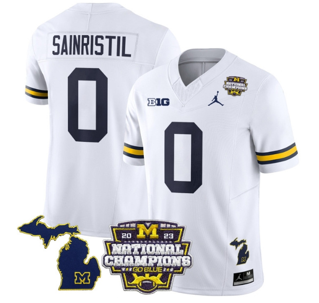 Men's Michigan Wolverines 2023 National Champions Patch Vapor Football Jersey V6 - All Stitched    #0 MIKE SAINRISTIL