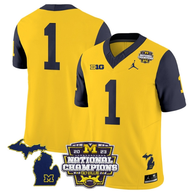 Men's Michigan Wolverines 2023 National Champions Patch Vapor Football Jersey V6 - All Stitched  NAVY SLEEVES #1  no name