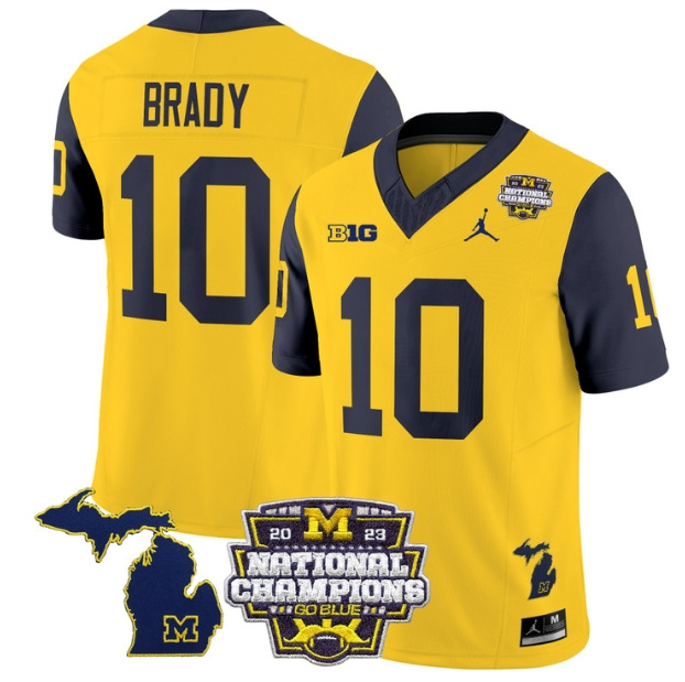 Men's Michigan Wolverines 2023 National Champions Patch Vapor Football Jersey V6 - All Stitched  NAVY SLEEVES #10 TOM BRADY