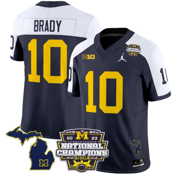 Men's Michigan Wolverines 2023 National Champions Patch Vapor Football Jersey V6 - All Stitched ALTERNATE  #10 TOM BRADY