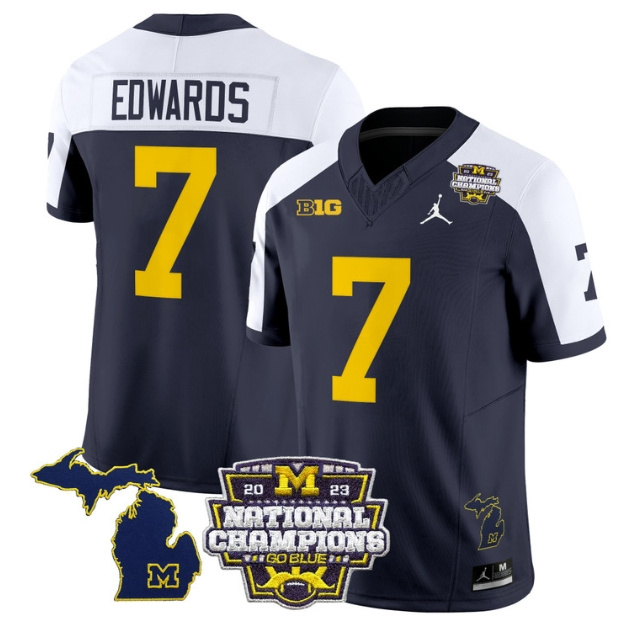 Men's Michigan Wolverines 2023 National Champions Patch Vapor Football Jersey V6 - All Stitched ALTERNATE  #7 DONOVAN EDWARDS