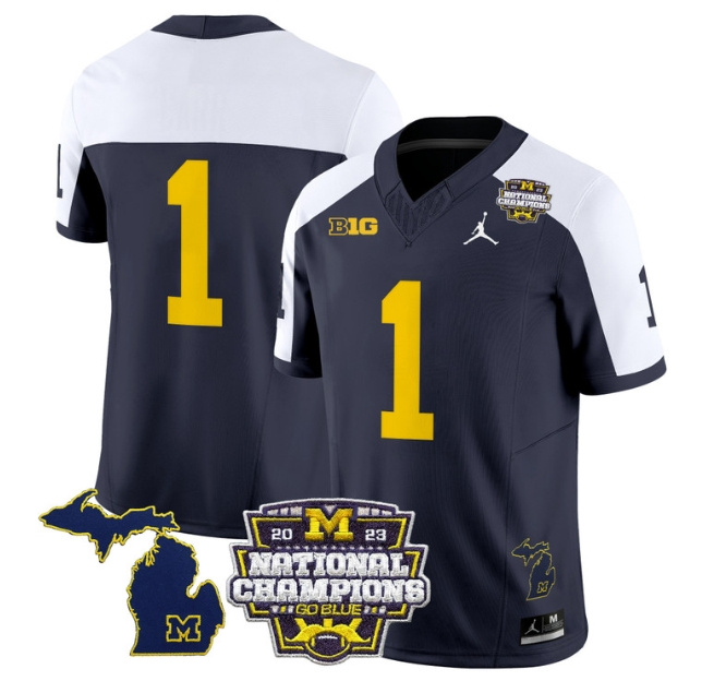 Men's Michigan Wolverines 2023 National Champions Patch Vapor Football Jersey V6 - All Stitched ALTERNATE #1  no name