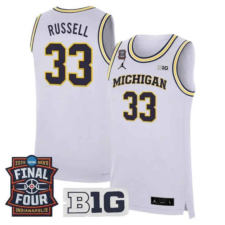 Men's Michigan Wolverines 2026 Final Four Patch Basketball Jersey - All Stitched Cazzie Russell 33