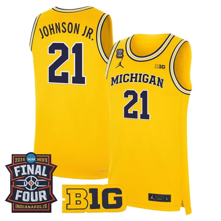 Men's Michigan Wolverines 2026 Final Four Patch Basketball Jersey - All Stitched Morez Johnson Jr.   21