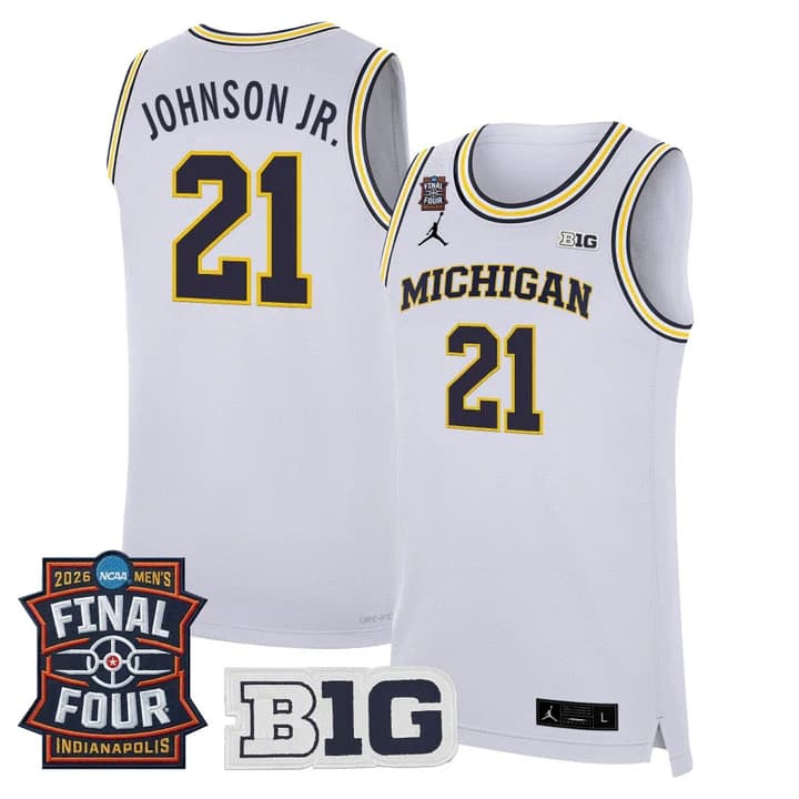 Men's Michigan Wolverines 2026 Final Four Patch Basketball Jersey - All Stitched Morez Johnson Jr. 21