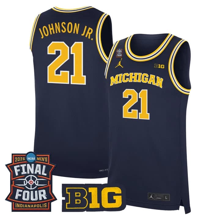 Men's Michigan Wolverines 2026 Final Four Patch Basketball Jersey - All Stitched Morez Johnson Jr.
