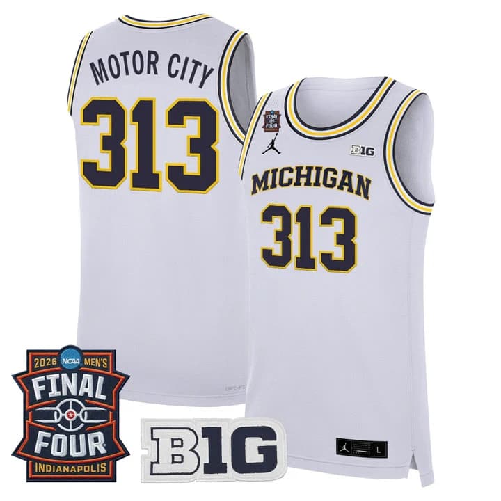 Men's Michigan Wolverines 2026 Final Four Patch Basketball Jersey - All Stitched Motor City 313