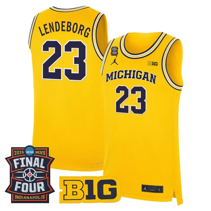 Men's Michigan Wolverines 2026 Final Four Patch Basketball Jersey - All Stitched Yaxel Lendeborg     23