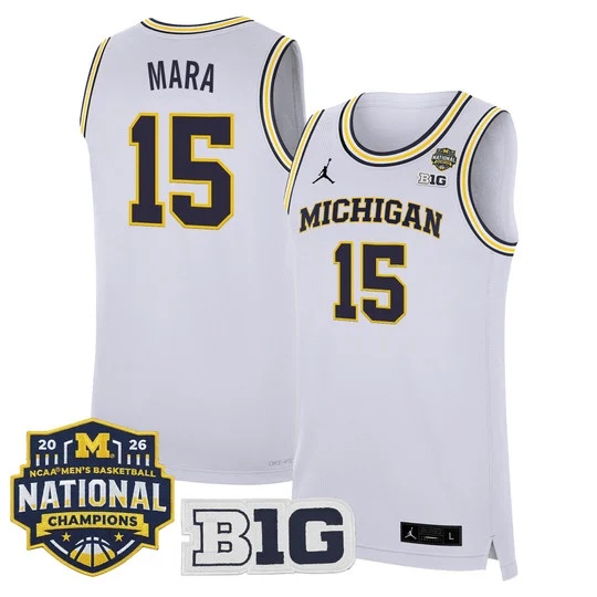 Men's Michigan Wolverines 2026 National Champions Patch Basketball Jersey - All Stitched Aday Mara    15