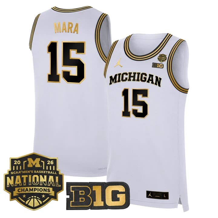 Men's Michigan Wolverines 2026 National Champions Patch Basketball Jersey - All Stitched Aday Mara   15