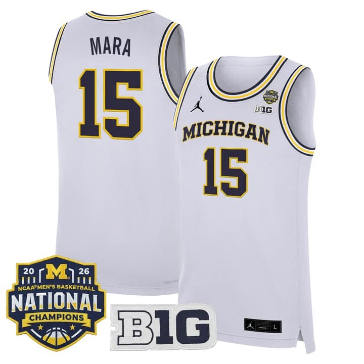 Men's Michigan Wolverines 2026 National Champions Patch Basketball Jersey - All Stitched Aday Mara #15