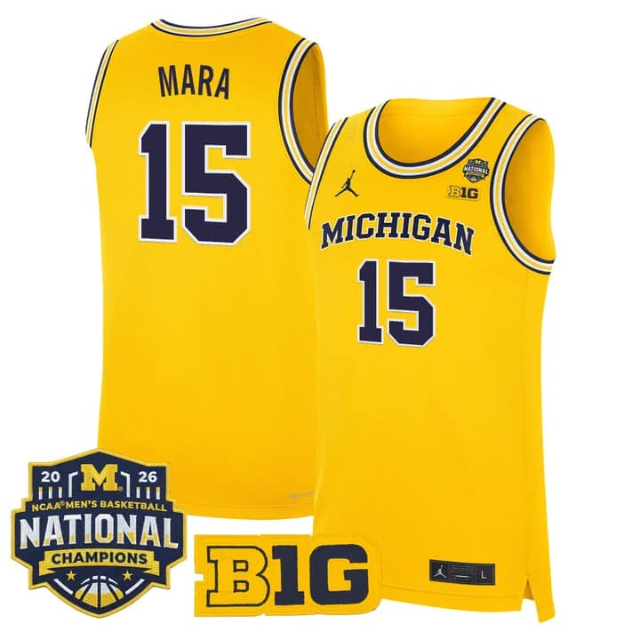 Men's Michigan Wolverines 2026 National Champions Patch Basketball Jersey - All Stitched Aday Mara