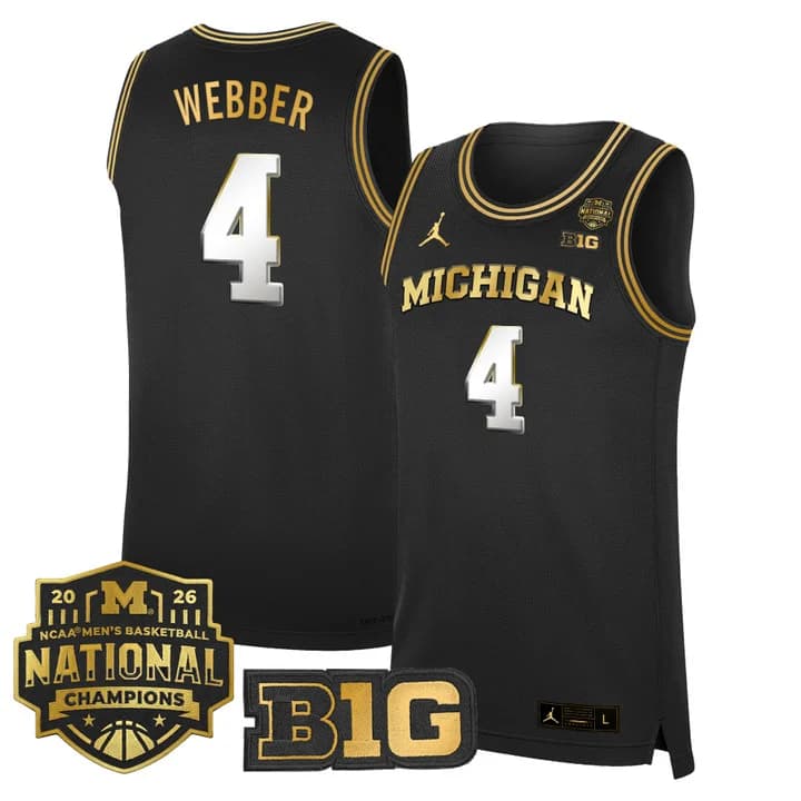 Men's Michigan Wolverines 2026 National Champions Patch Basketball Jersey - All Stitched Chris Webber   #4