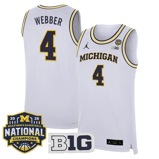 Men's Michigan Wolverines 2026 National Champions Patch Basketball Jersey - All Stitched Chris Webber    4