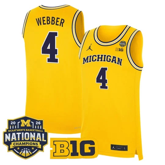 Men's Michigan Wolverines 2026 National Champions Patch Basketball Jersey - All Stitched Chris Webber  4