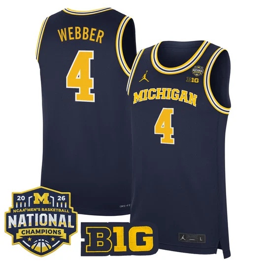Men's Michigan Wolverines 2026 National Champions Patch Basketball Jersey - All Stitched Chris Webber 4