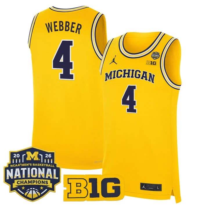 Men's Michigan Wolverines 2026 National Champions Patch Basketball Jersey - All Stitched Chris Webber