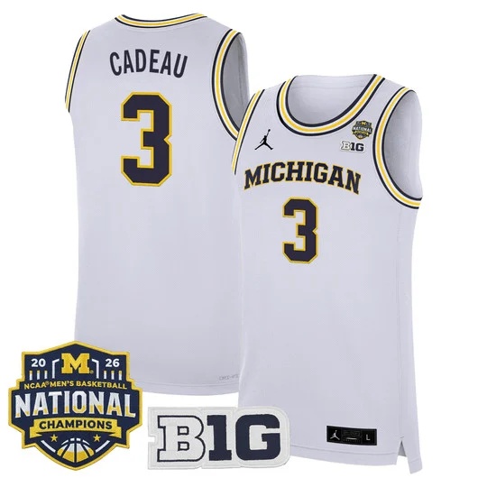 Men's Michigan Wolverines 2026 National Champions Patch Basketball Jersey - All Stitched Elliot Cadeau   3