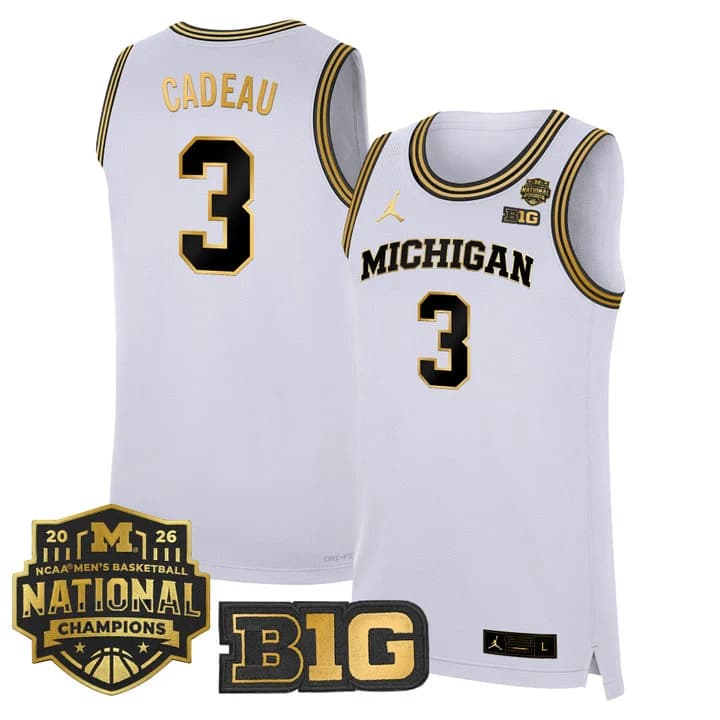Men's Michigan Wolverines 2026 National Champions Patch Basketball Jersey - All Stitched Elliot Cadeau ##3