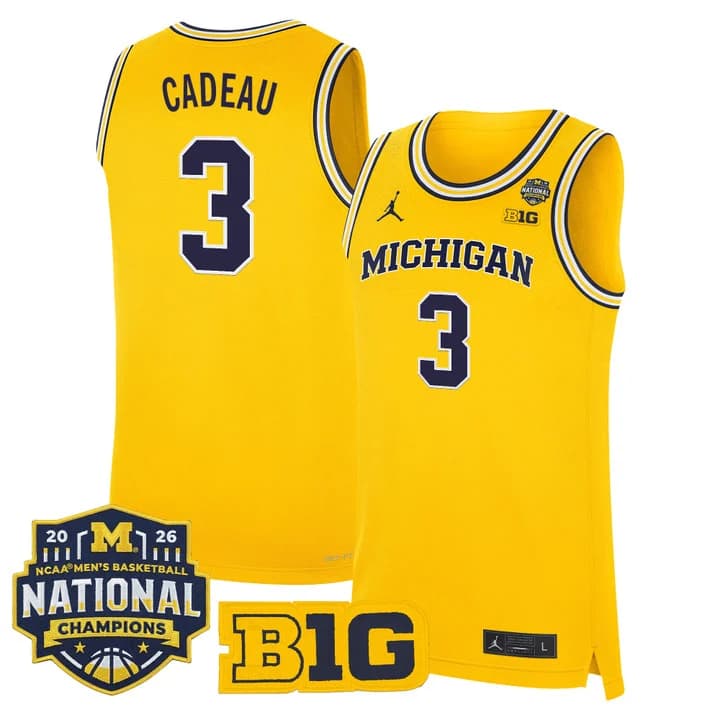 Men's Michigan Wolverines 2026 National Champions Patch Basketball Jersey - All Stitched Elliot Cadeau