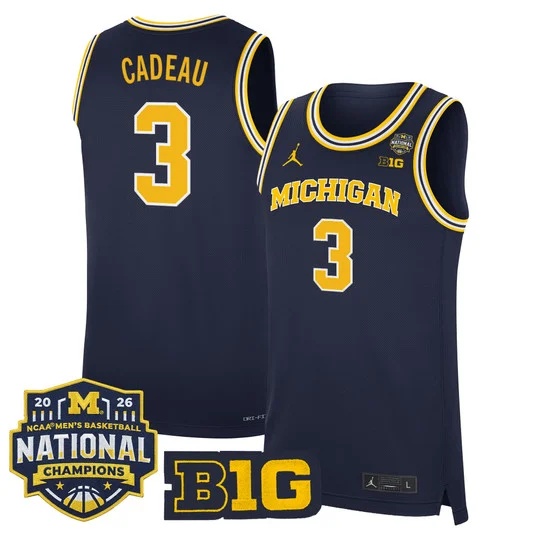 Men's Michigan Wolverines 2026 National Champions Patch Basketball Jersey - All Stitched Elliot Cadeau3