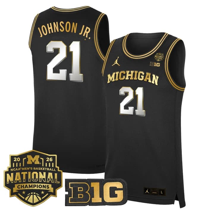 Men's Michigan Wolverines 2026 National Champions Patch Basketball Jersey - All Stitched Morez Johnson Jr.   #  21