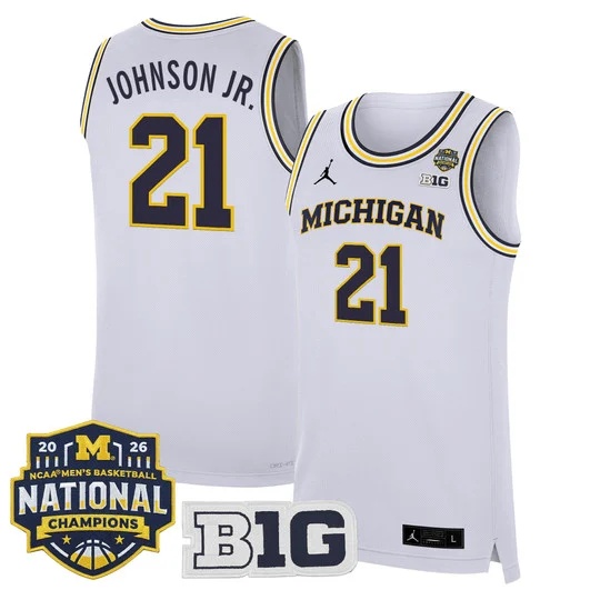 Men's Michigan Wolverines 2026 National Champions Patch Basketball Jersey - All Stitched Morez Johnson Jr.   21
