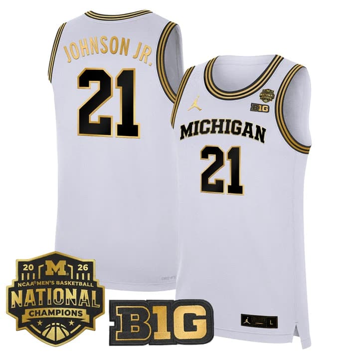 Men's Michigan Wolverines 2026 National Champions Patch Basketball Jersey - All Stitched Morez Johnson Jr.  #21