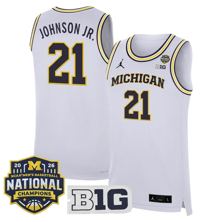 Men's Michigan Wolverines 2026 National Champions Patch Basketball Jersey - All Stitched Morez Johnson Jr. #21