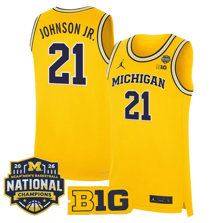 Men's Michigan Wolverines 2026 National Champions Patch Basketball Jersey - All Stitched Morez Johnson Jr.