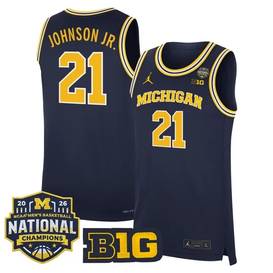 Men's Michigan Wolverines 2026 National Champions Patch Basketball Jersey - All Stitched Morez Johnson Jr.21