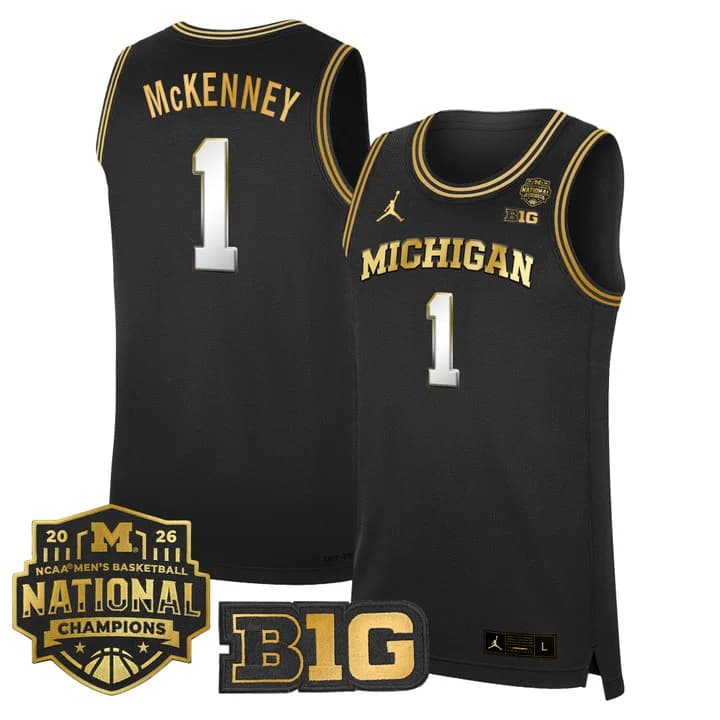 Men's Michigan Wolverines 2026 National Champions Patch Basketball Jersey - All Stitched Trey McKenney   #1